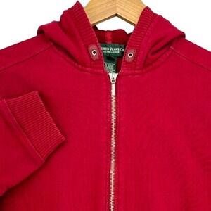 VTG 90s Lauren Jeans Co Ralph Lauren Red Zip Cotton Hoodie Sweatshirt Leather M